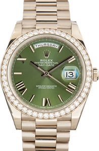 Pre-Owned Rolex Day-Date 40 Ref 228349 Olive Green Roman Dial