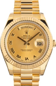 Pre-Owned 18k Yellow Gold Rolex Day Date II ref 218238 Champagne Dial
