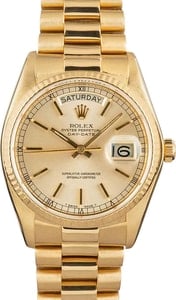 Rolex Day-Date 36MM 18k Yellow Gold Silver Dial, Fluted Bezel (1979)