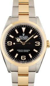 Pre-Owned Two Tone Rolex Explorer 36 Black Arabic Dial Ref 124273