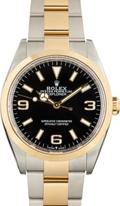 Pre-Owned Two Tone Rolex Explorer 36 Ref 124273 Black Arabic Dial