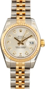 Used Lady Rolex Datejust Ref 179173 Silver Diamond Dial