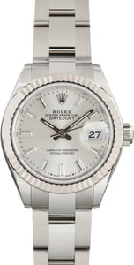 Used Lady Rolex Datejust 28 Silver Dial Ref 279174 Oyster Band