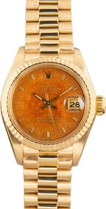 Pre-owned Lady Rolex Yellow Gold Datejust 6917 Wood Dial