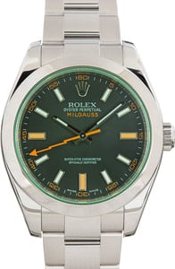 Pre-owned Rolex Milgauss Ref 116400 Black Dial Green Crystal