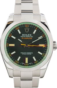 Pre-owned Rolex Milgauss Ref 116400V Black Dial Green Crystal