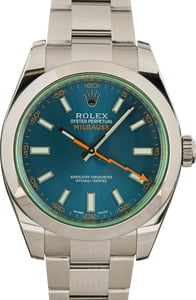 Rolex Milgauss 40MM Steel, Green Sapphire Crystal Blue Chromalight Dial, B&P (2014)