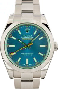 Pre-owned Rolex Milgauss 116400GV Green Crystal Blue Dial