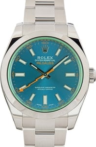 Used Rolex Milgauss Green Crystal 116400GV Blue Dial