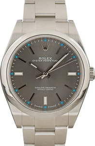 Rolex Oyster Perpetual 39MM Stainless Steel, Smooth Bezel Dark Rhodium Dial, B&P (2016)