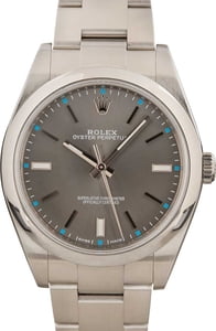 Rolex Oyster Perpetual Pre-Owned Mens Rhodium Dial 39MM Steel Oyster, B&P (2018)
