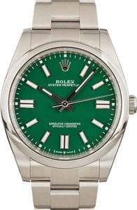 Rolex Oyster Perpetual 41MM Stainless Steel, Oyster Band Green Chromalight Dial, B&P (2021)