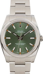 Pre-owned Rolex Oyster Perpetual 114200 Olive Green Dial