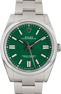 Pre-Owned Steel Rolex Oyster Perpetual 41 Green Dial Ref 124300