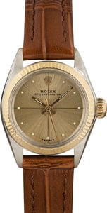 Rolex Oyster Perpetual 26MM Steel & 18k Gold, Fluted Bezel Champagne Dial, Leather Band (1967)