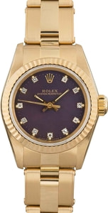 Rolex Oyster Perpetual 26MM 18k Yellow Gold, Fluted Bezel Diamond Dial, Oyster Band (1984)