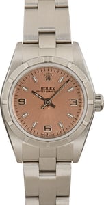 Rolex Oyster Perpetual 26MM Steel, Engine Turned Bezel Pink Roman Dial, Rolex Box (2006)