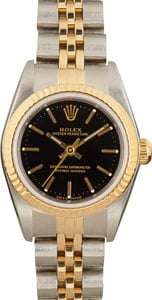 Rolex Oyster Perpetual 24MM Steel & 18k Gold, Fluted Bezel Black Index Dial, B&P (2002)