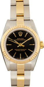 Pre-Owned Two Tone Ladies Oyster Perpetual ref 76193 Black Dial