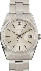 Pre-Owned Stainless Steel Rolex Oysterdate Ref 6694 Silver Dial