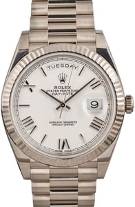 Pre-Owned Rolex Day-Date 40 Ref 228239 White Roman Dial