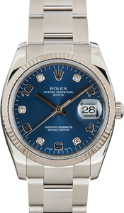 Used Rolex Date 115234 Blue Diamond Dial