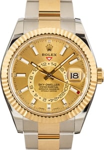 Rolex Sky-Dweller 42MM Steel & 18k Yellow Gold, Oyster Champagne Index Dial, B&P (2022)