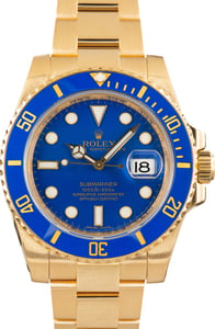 Pre-Owned Yellow Gold Rolex Submariner Ref 116618LB Blue Dial