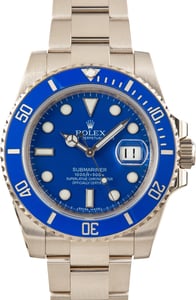 Factory Stickered Rolex Submariner Ref 116619LB Smurf 18k White Gold