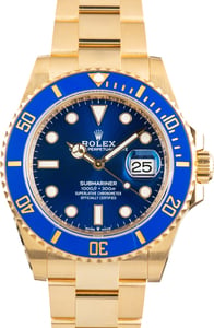 Pre-Owned 18k Yellow Gold Rolex Submariner Ref 126618LB Blue Dial