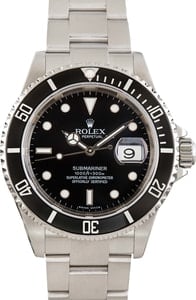 Men's Rolex Submariner No Holes Case ref 16610T Stainless Steel