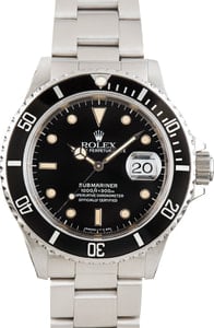 Pre-owned Rolex Men's Submariner Stainless Steel Black Dial 16610