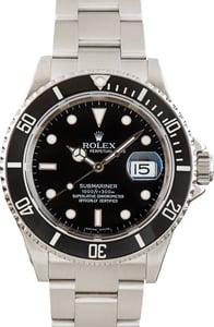 Pre-Owned No Holes Case Rolex Submariner Steel Ref 16610T