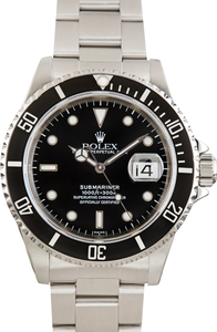 Used Stainless Steel Oyster Rolex Submariner Black Dial Ref 16610