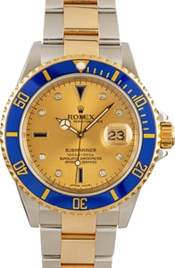 Rolex Submariner 40MM Steel & 18k Yellow Gold, Oyster Champagne Serti Dial, B&P (2006)