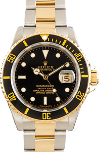 Pre-Owned Two Tone Rolex Submariner Black Dial Ref 16613