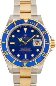 Pre-Owned Steel & 18k Yellow Gold Rolex Submariner Ref 16613T Bluesy