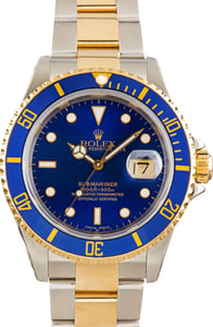Pre-Owned Two Tone Rolex Submariner Blue Dial Ref 16613
