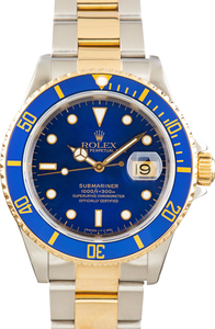 Used Two Tone Rolex Submariner Blue Dial Ref 16613