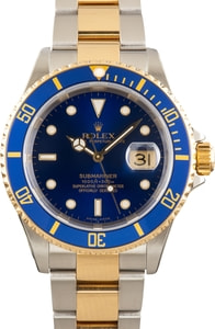Used No Holes Case Rolex Submariner 16613T Blue Dial