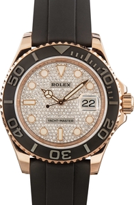 Pre-Owned 18k Everose Gold Rolex Yacht-Master 40 Ref 126655 Diamond Paved Dial
