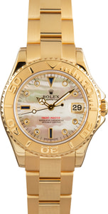 Rolex Yachtmaster 35MM 18k Gold, Mother of Pearl Dial Diamond & Sapphires, B&P (2006)