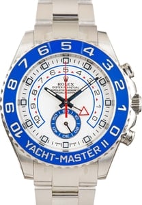 Pre-owned Rolex Yacht-Master II White Dial 116680 Blue Bezel