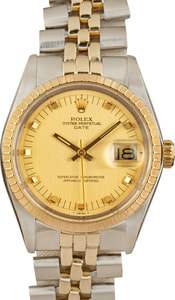 Rolex Date 34MM Steel & 14k Gold, Champagne Dial Engine Turned Bezel, Jubilee (1960)