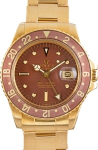 Vintage Rolex GMT-Master Yellow Gold 1675 Brown Dial