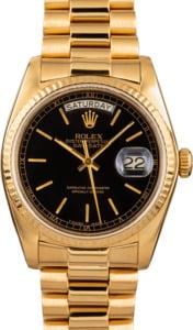 Certified Rolex Day-Date 18038 Black Index Dial