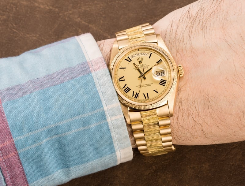 Rolex President 18k Gold Bark Finish 1807
