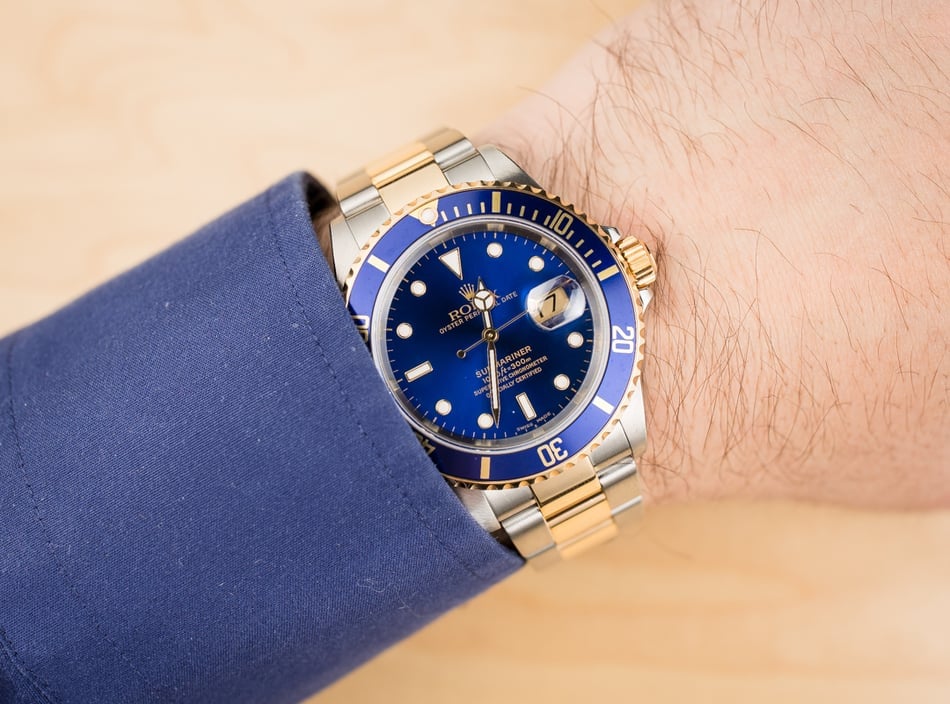 Blue Rolex Submariner Two-Tone 16613 No Holes