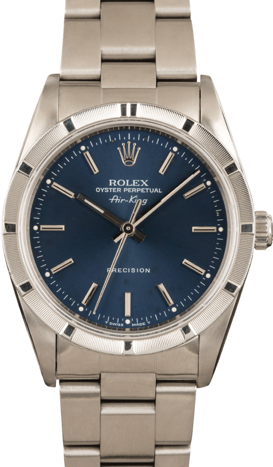 Rolex Air-King Blue Engine Turned Model 14010 Stainless Steel Oyster