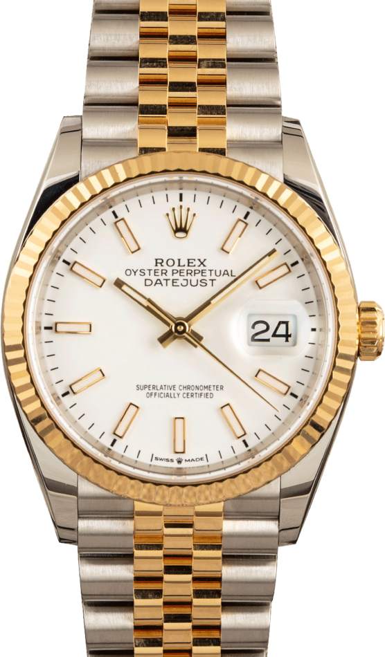 Rolex Datejust White Model 126233, Fluted Bezel 36MM Steel & 18k Gold, B&P (2020)